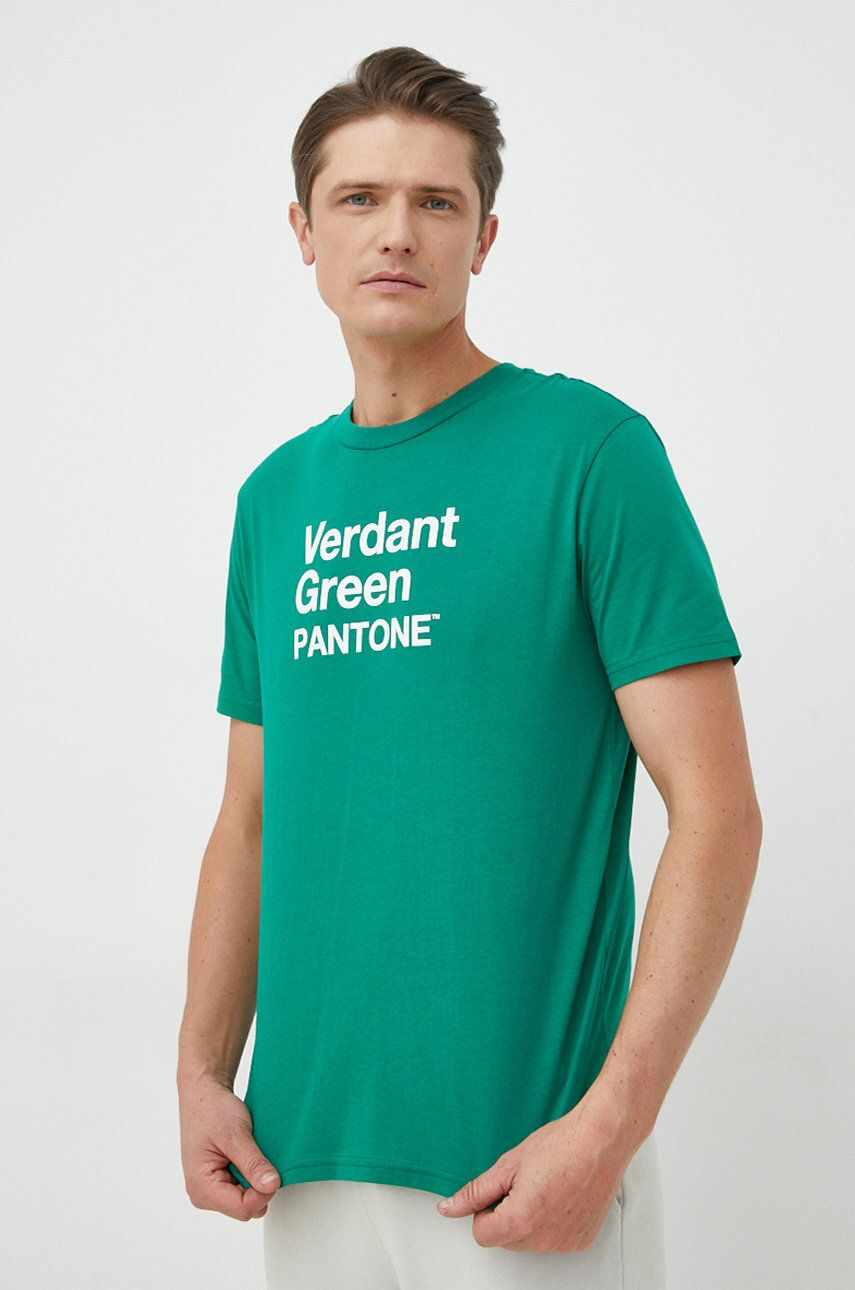 United Colors of Benetton tricou din bumbac culoarea verde, cu imprimeu