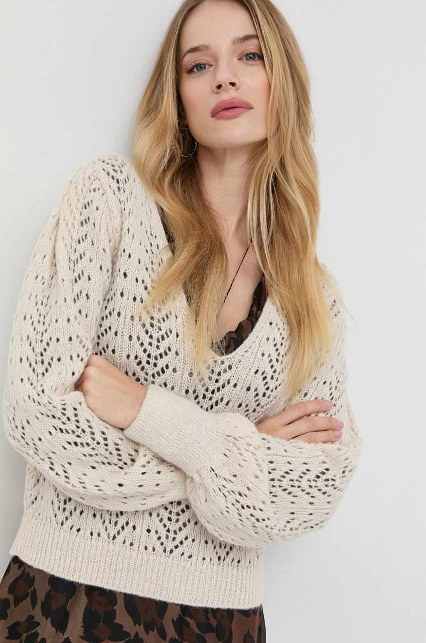 Morgan pulover din amestec de lana femei, culoarea bej, light