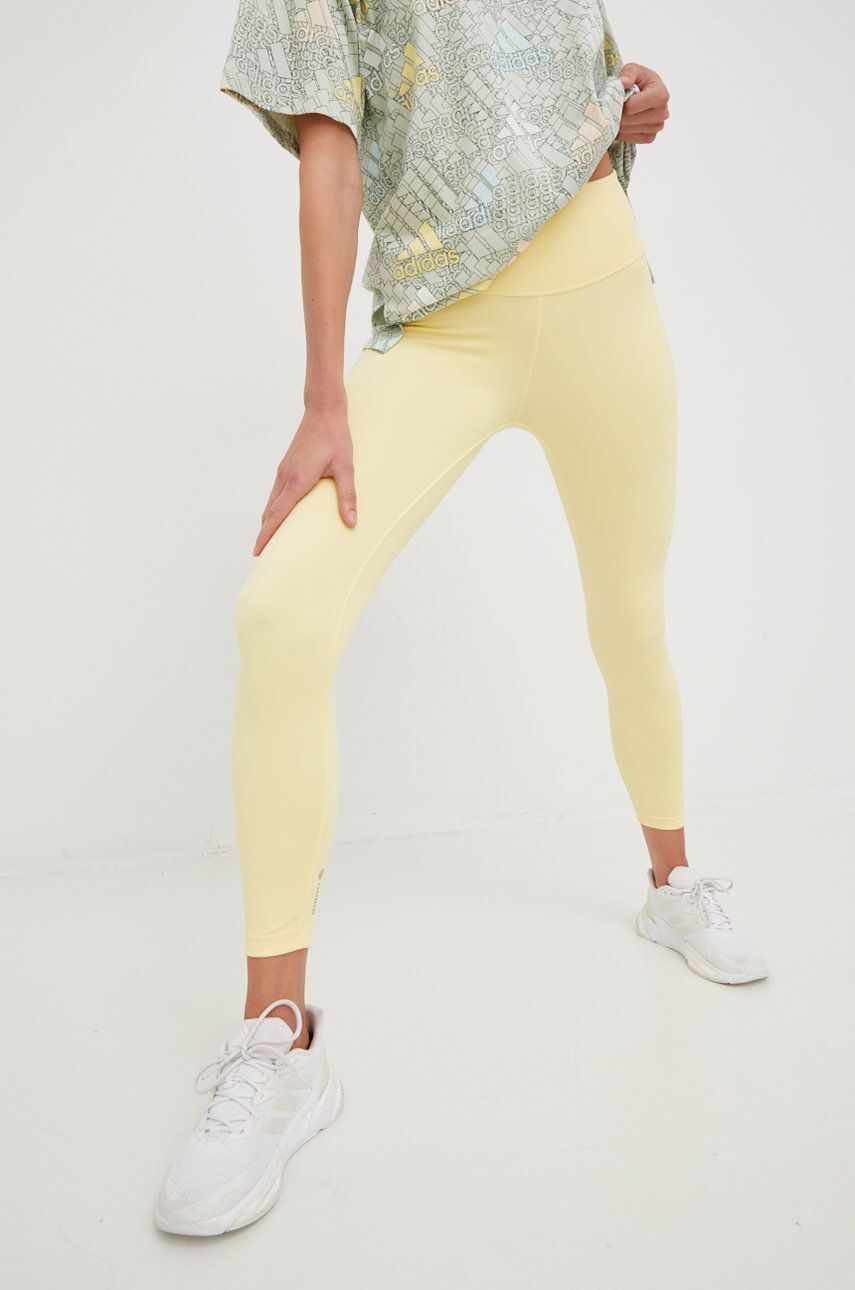 adidas Performance jambiere de yoga Yoga Studio femei, culoarea galben, neted