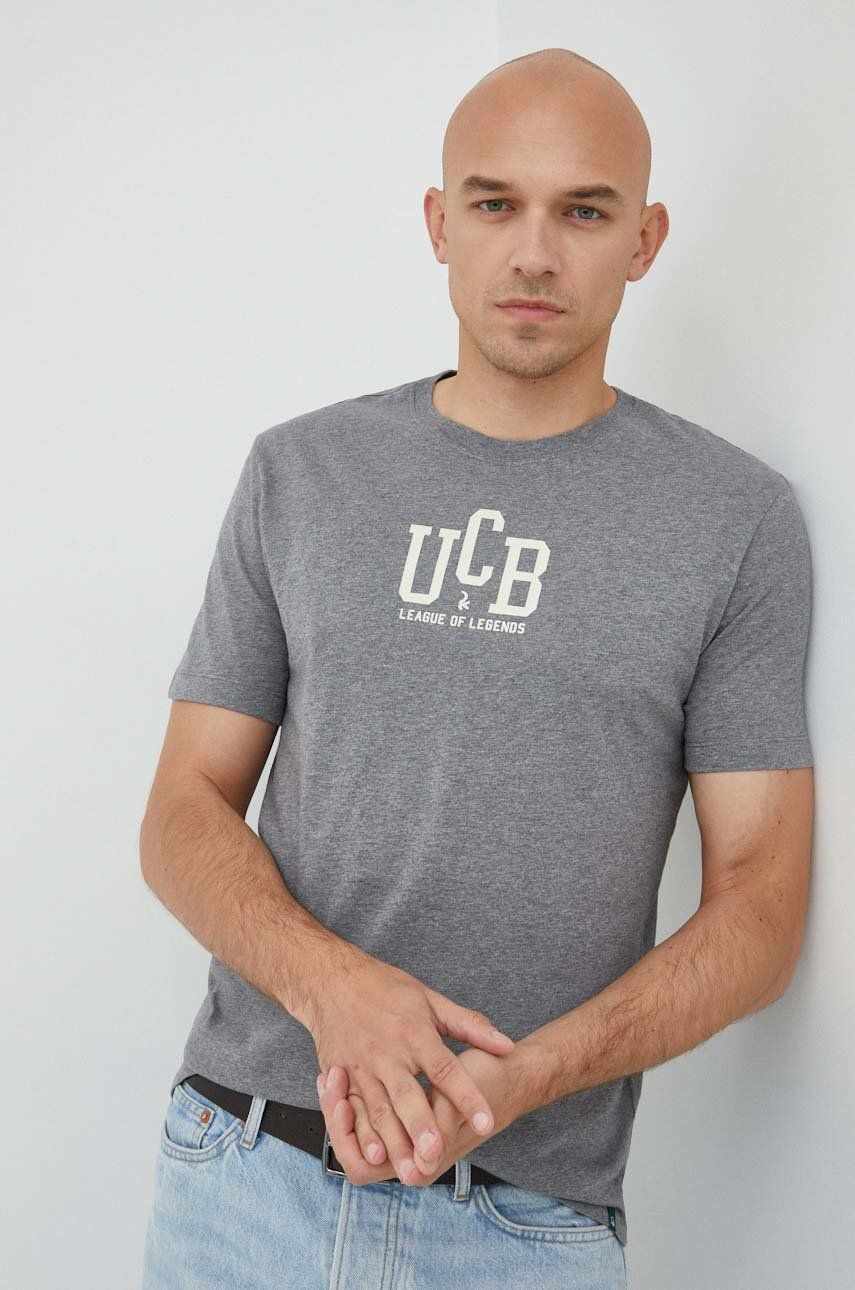 United Colors of Benetton tricou din bumbac culoarea gri, cu imprimeu