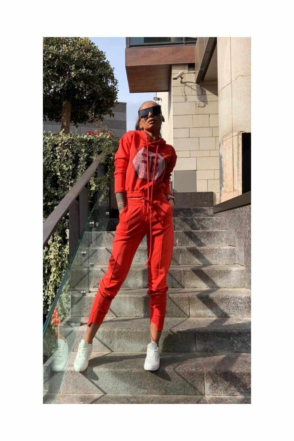 Trening dama jerse CORAL RED COZY TRACKSUIT din 2 piese