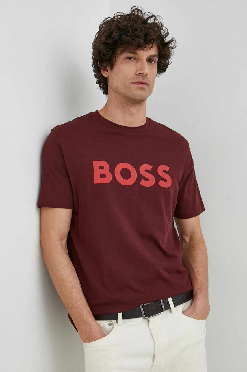BOSS tricou din bumbac Boss Casual culoarea roz, cu imprimeu