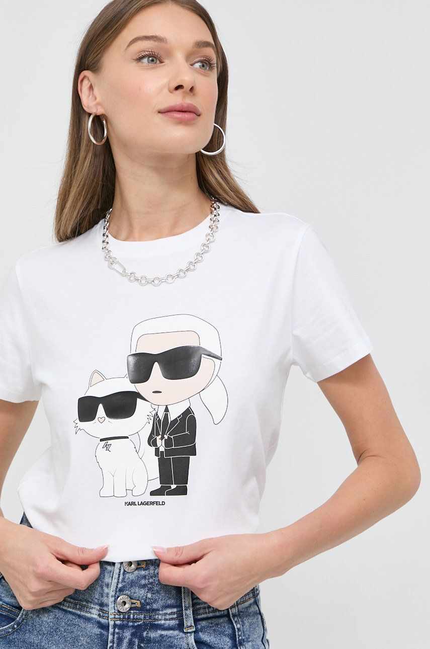 Karl Lagerfeld tricou din bumbac culoarea alb