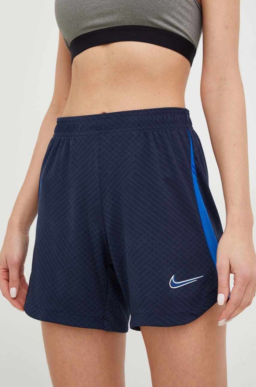 Nike pantaloni scurți de antrenament femei, culoarea albastru marin, cu imprimeu, medium waist