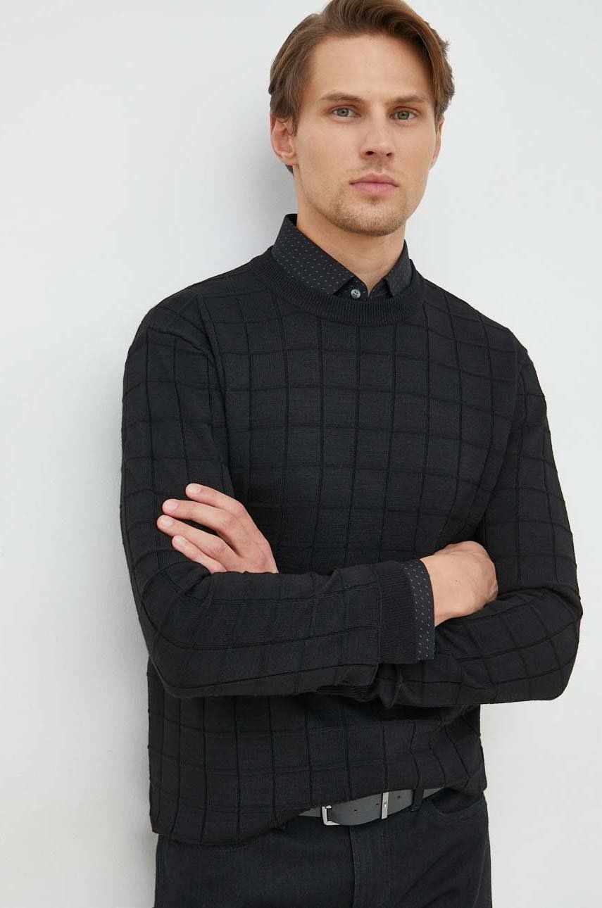 Sisley pulover din amestec de lana barbati, culoarea negru, light