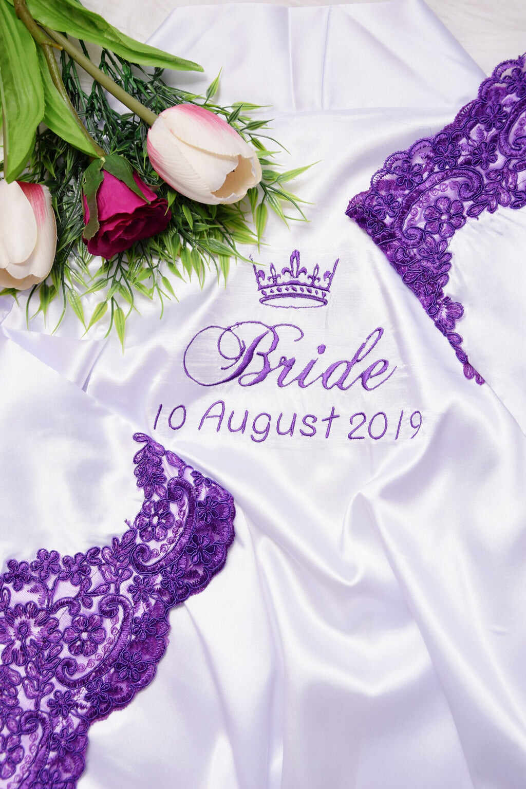 Bride Kimono, High-Quality Elegant Satin, Orchid Purple Lace