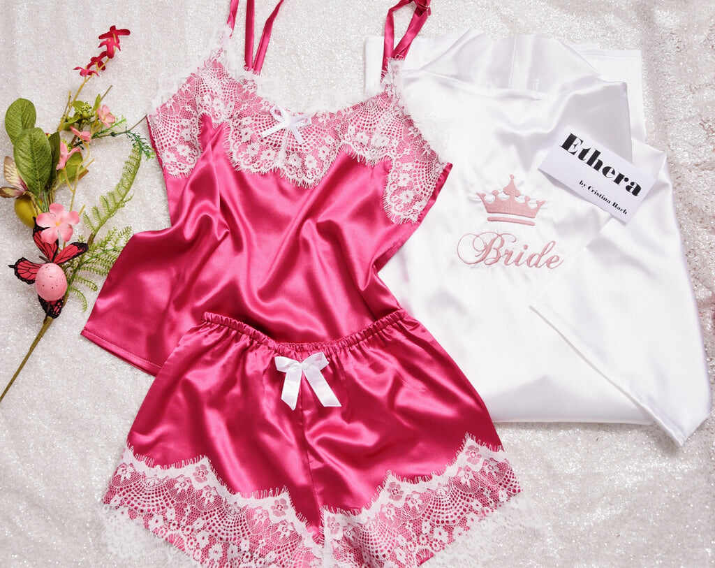 Pijama Jasmine, High-Quality Elegant Satin, Hot Pink