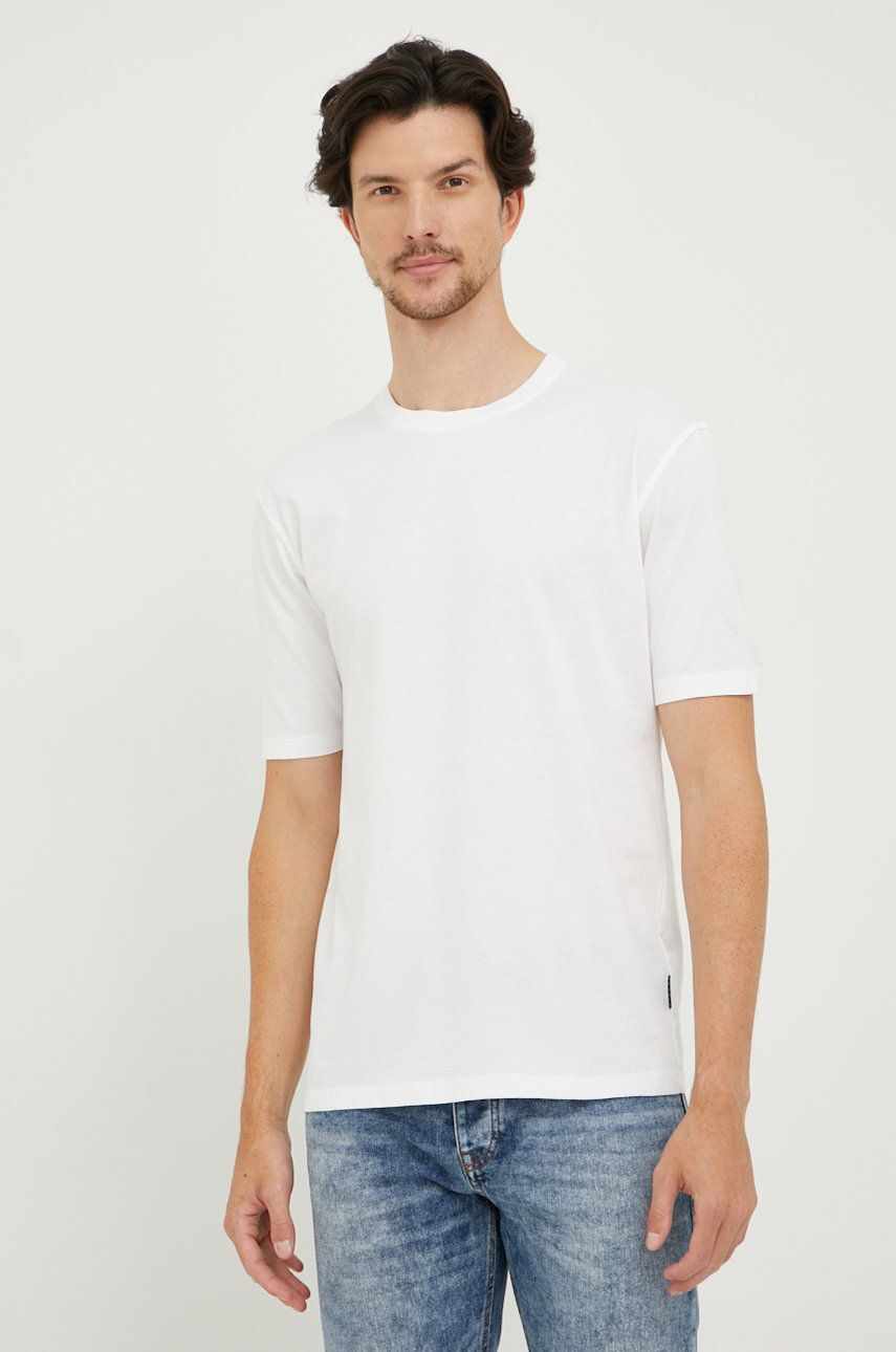 Sisley tricou din bumbac culoarea alb, neted