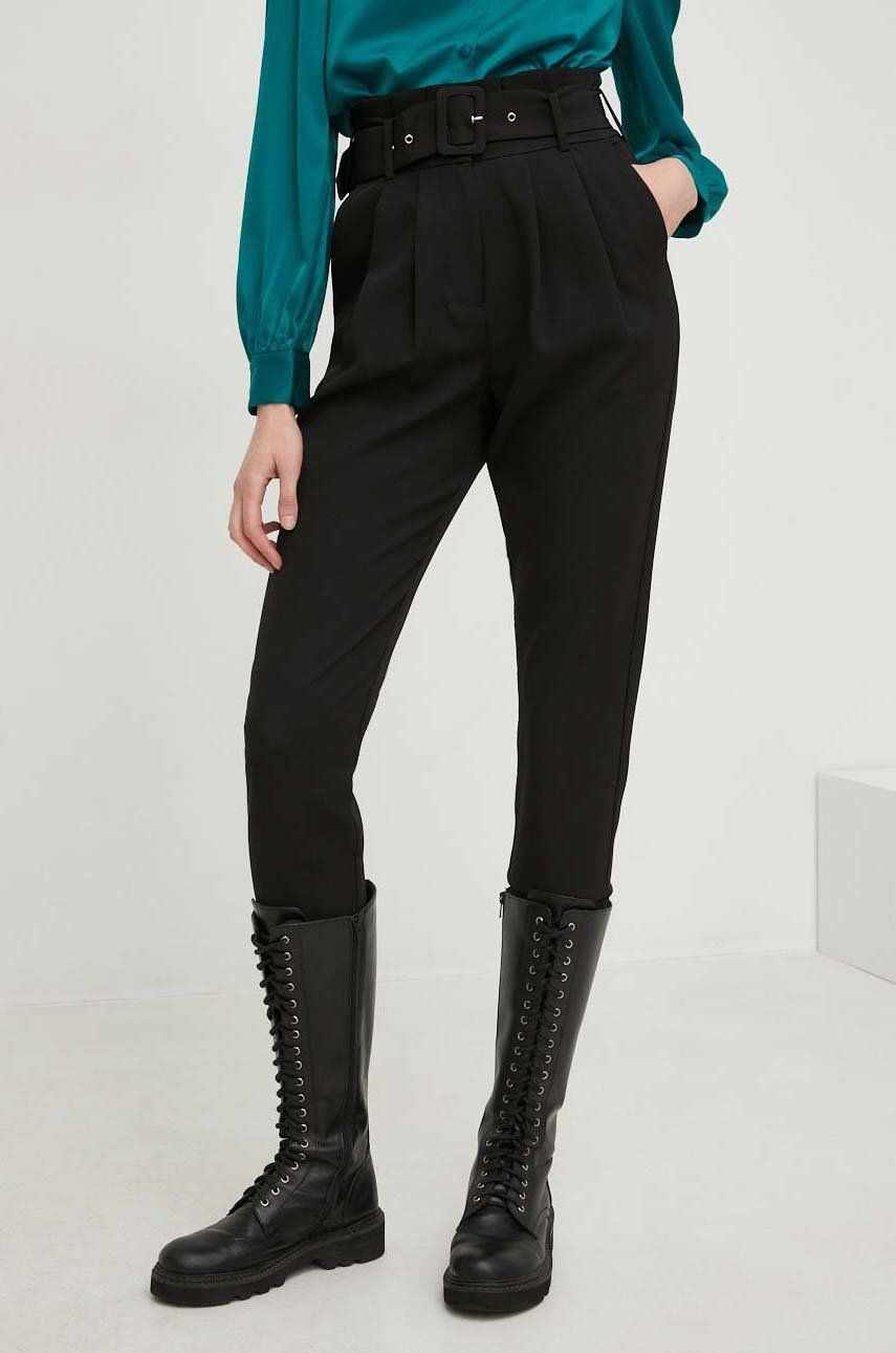 Answear Lab pantaloni femei, culoarea negru, fason tigareta, high waist