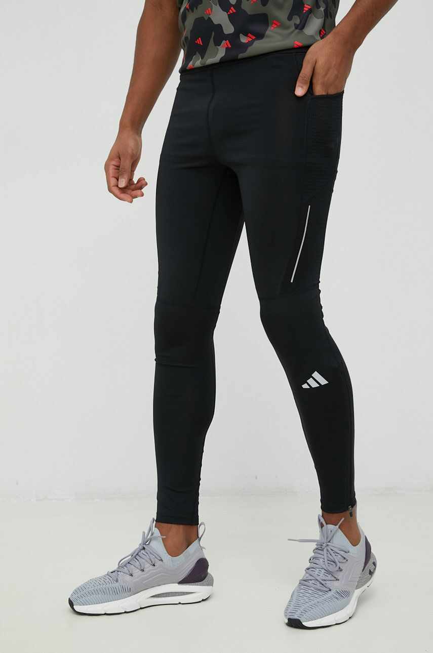 Adidas Performance leggins de alergare Own the Run barbati, culoarea negru, neted