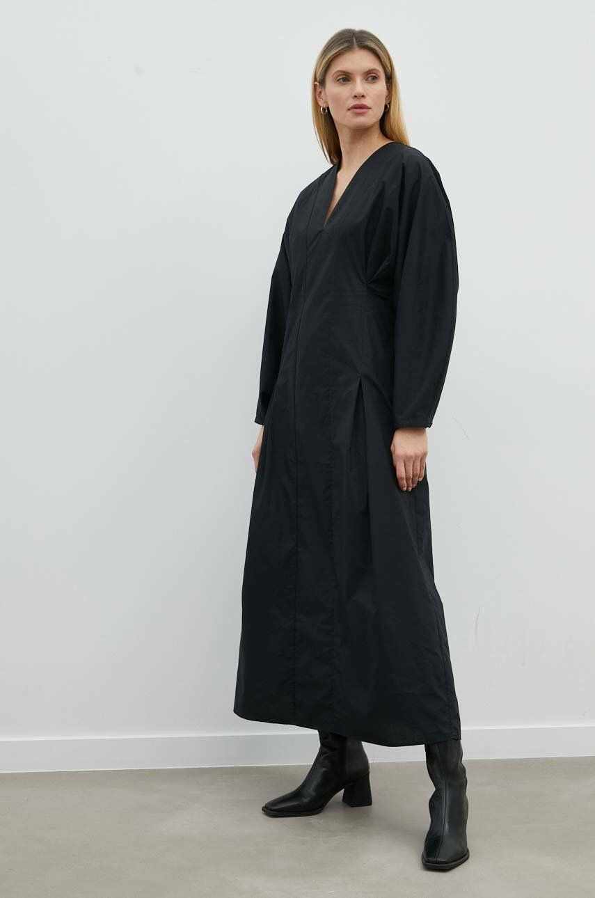 By Malene Birger rochie din bumbac culoarea negru, maxi, evazati