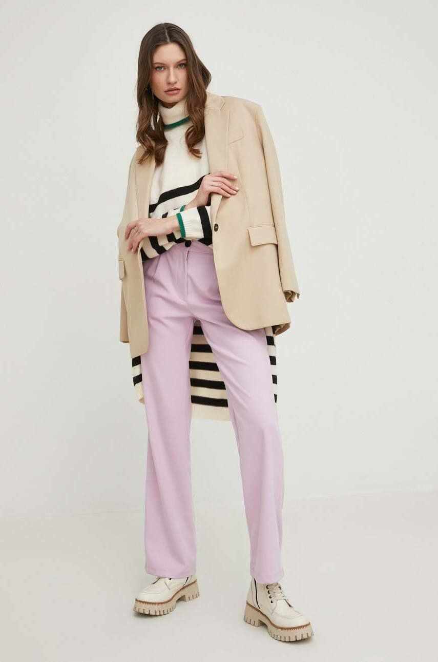 Answear Lab pantaloni femei, culoarea violet, drept, high waist