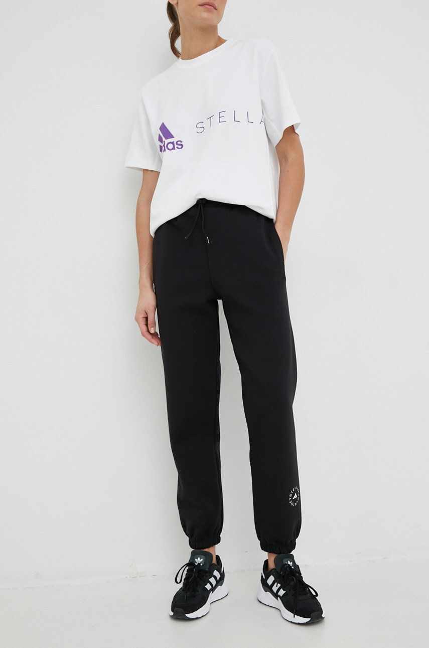 Adidas by Stella McCartney pantaloni de trening femei, culoarea negru, neted