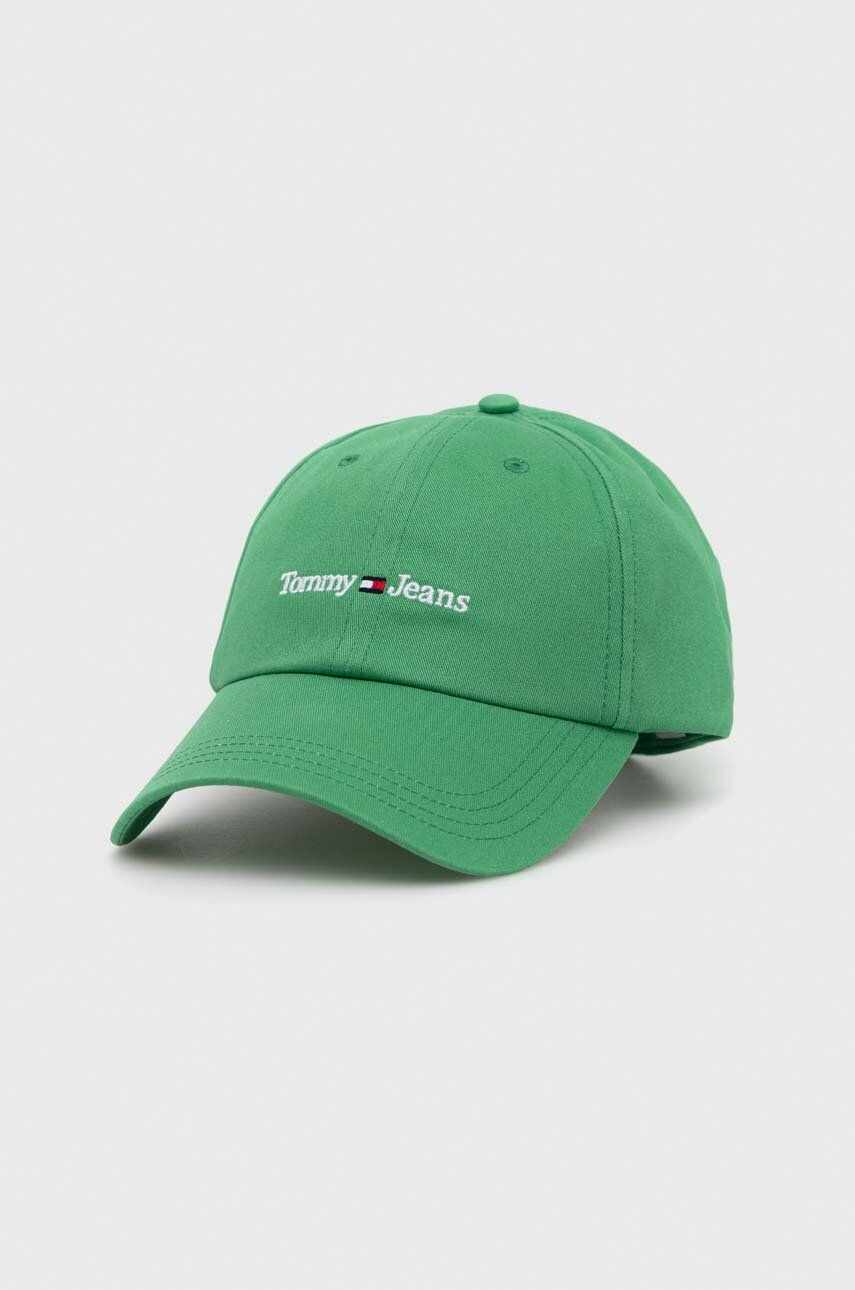 Tommy Jeans șapcă de baseball din bumbac culoarea verde, cu imprimeu