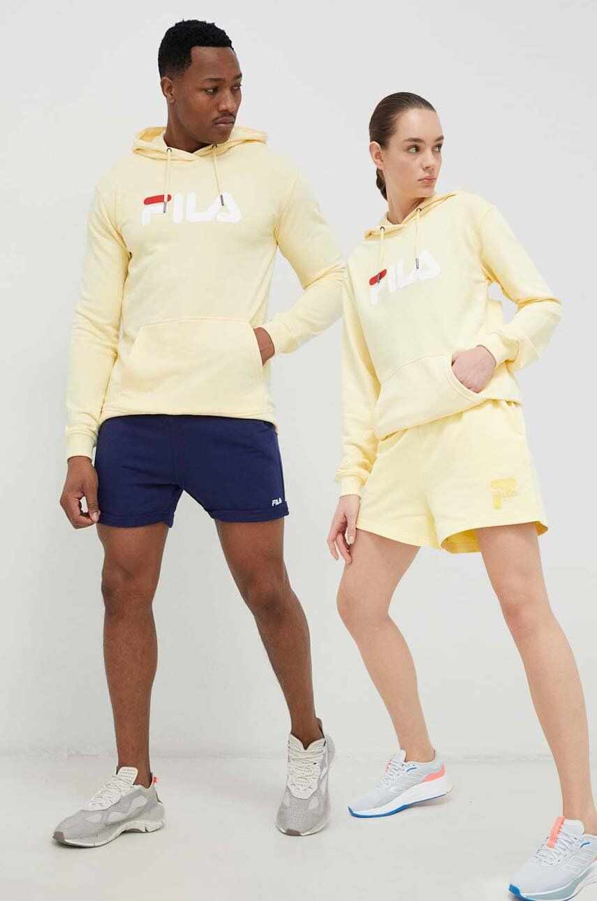 Fila bluza culoarea galben, cu glugă, cu imprimeu