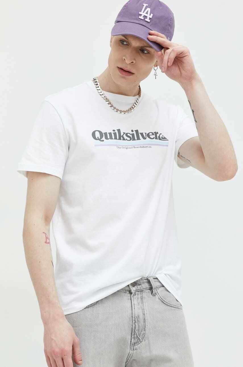 Quiksilver tricou din bumbac culoarea alb, cu imprimeu