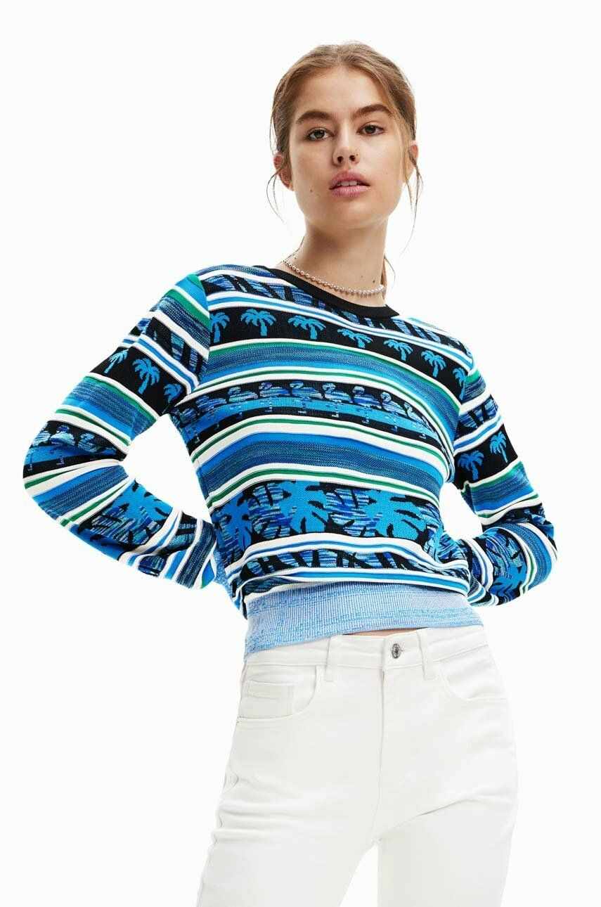 Desigual pulover femei, culoarea albastru marin, light
