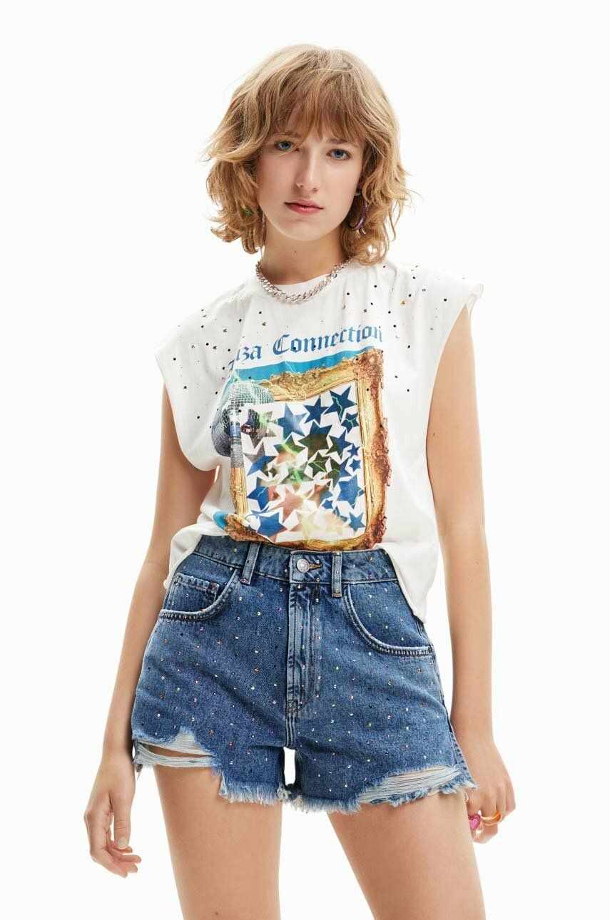 Desigual tricou din bumbac culoarea alb