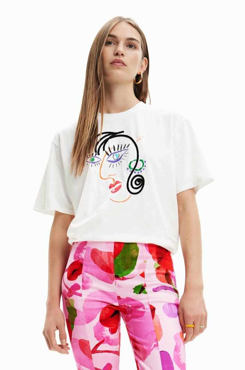 Desigual tricou din bumbac culoarea alb