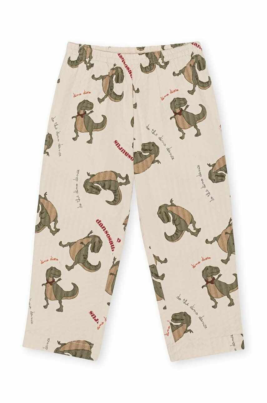 Konges Sløjd pantaloni de pijama copii culoarea bej, modelator