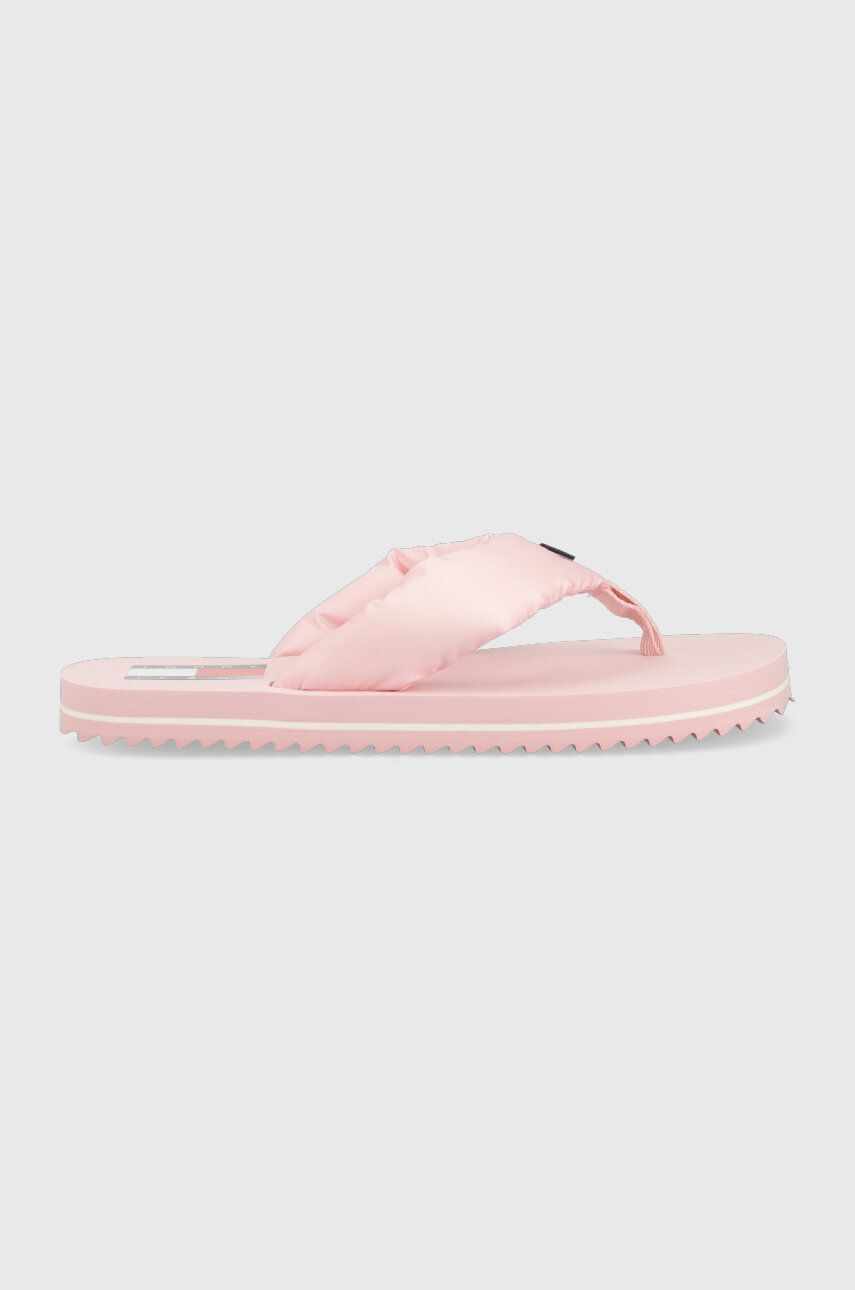 Tommy Jeans slapi FLAG EVA BEACH SANDAL femei, culoarea roz, cu toc plat, EN0EN02111