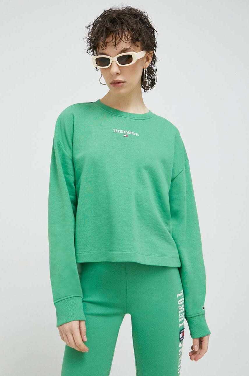 Tommy Jeans bluza femei, culoarea verde, cu imprimeu