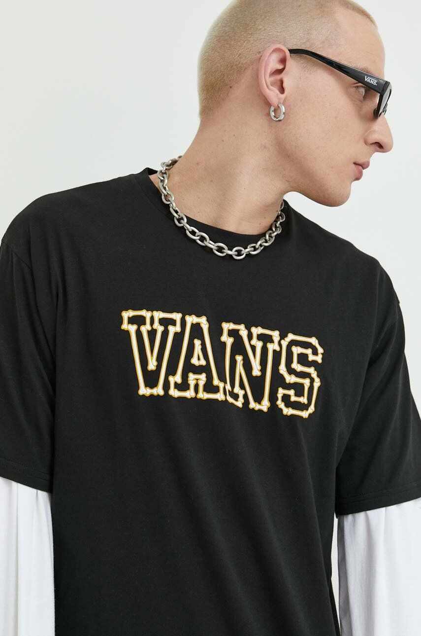 Vans tricou din bumbac culoarea negru, cu imprimeu