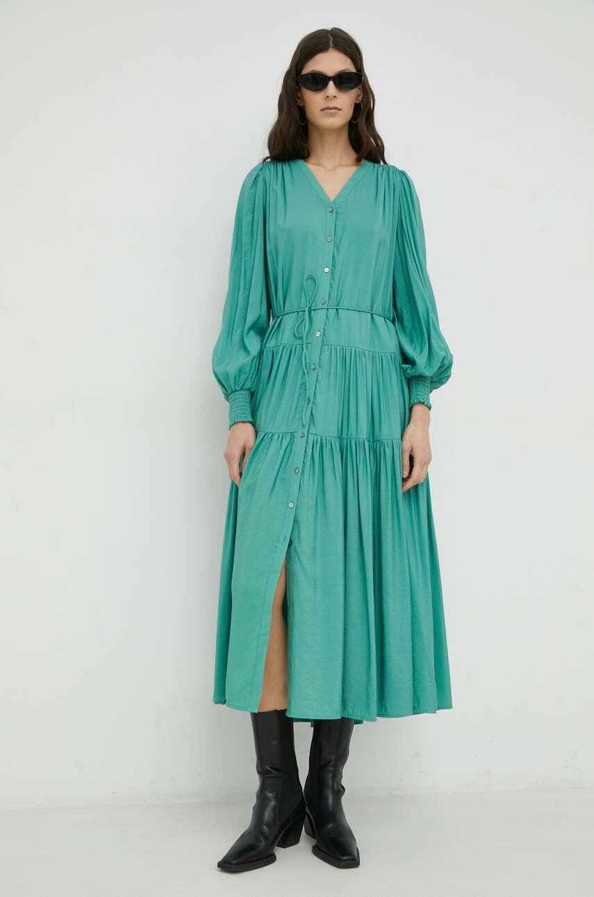 Bruuns Bazaar rochie Rosebay Carline culoarea verde, midi, evazati