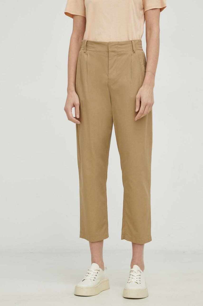 Drykorn pantaloni Dispatch femei, culoarea maro, drept, high waist