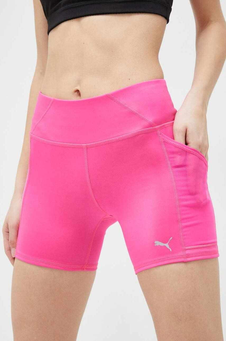 Puma pantaloni scurți de alergare Favorite culoarea roz, neted, high waist