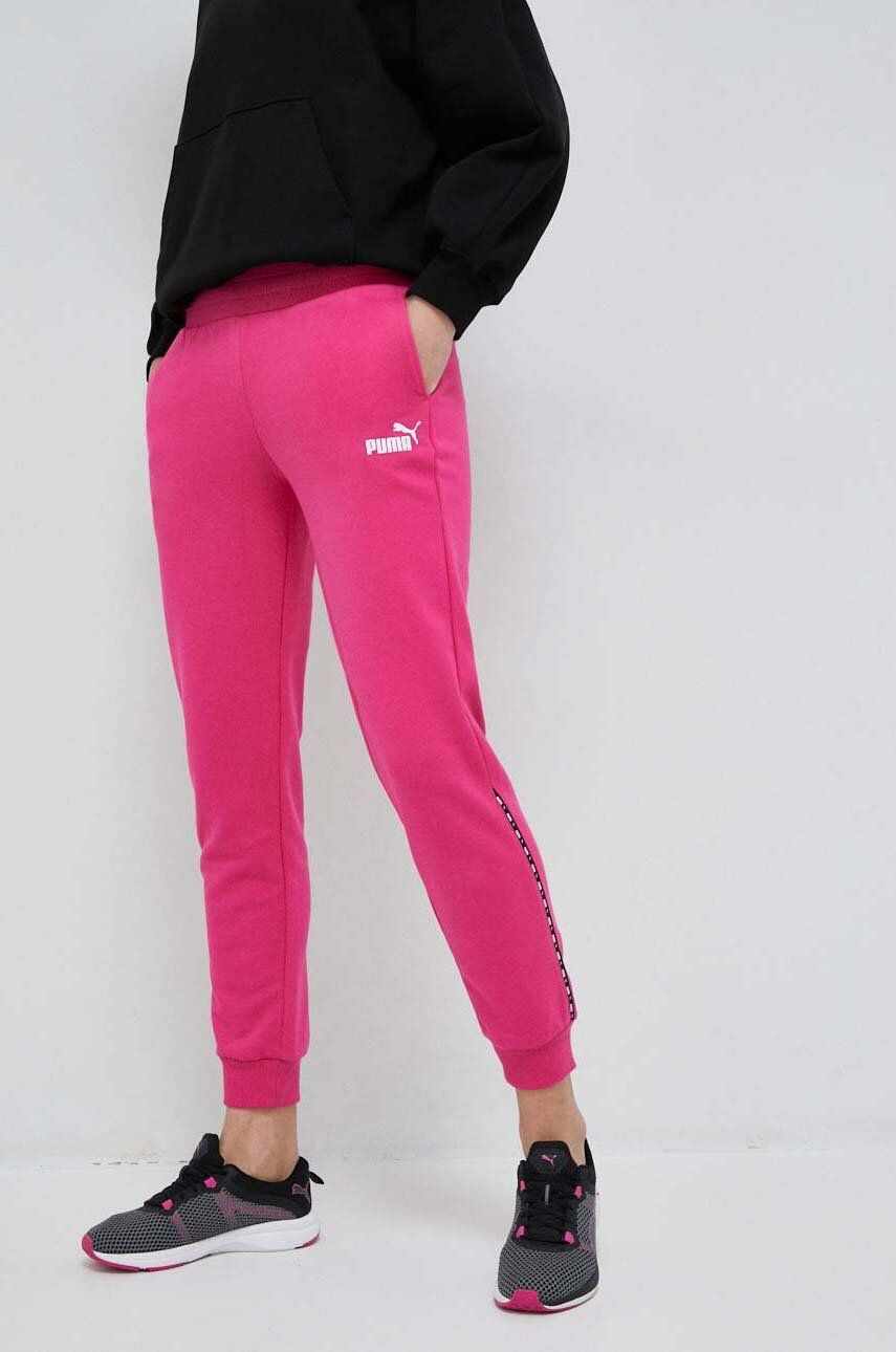 Puma pantaloni de trening culoarea roz, neted