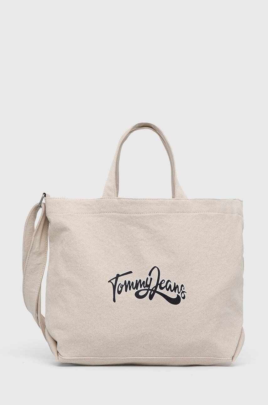 Tommy Jeans geanta de bumbac culoarea bej