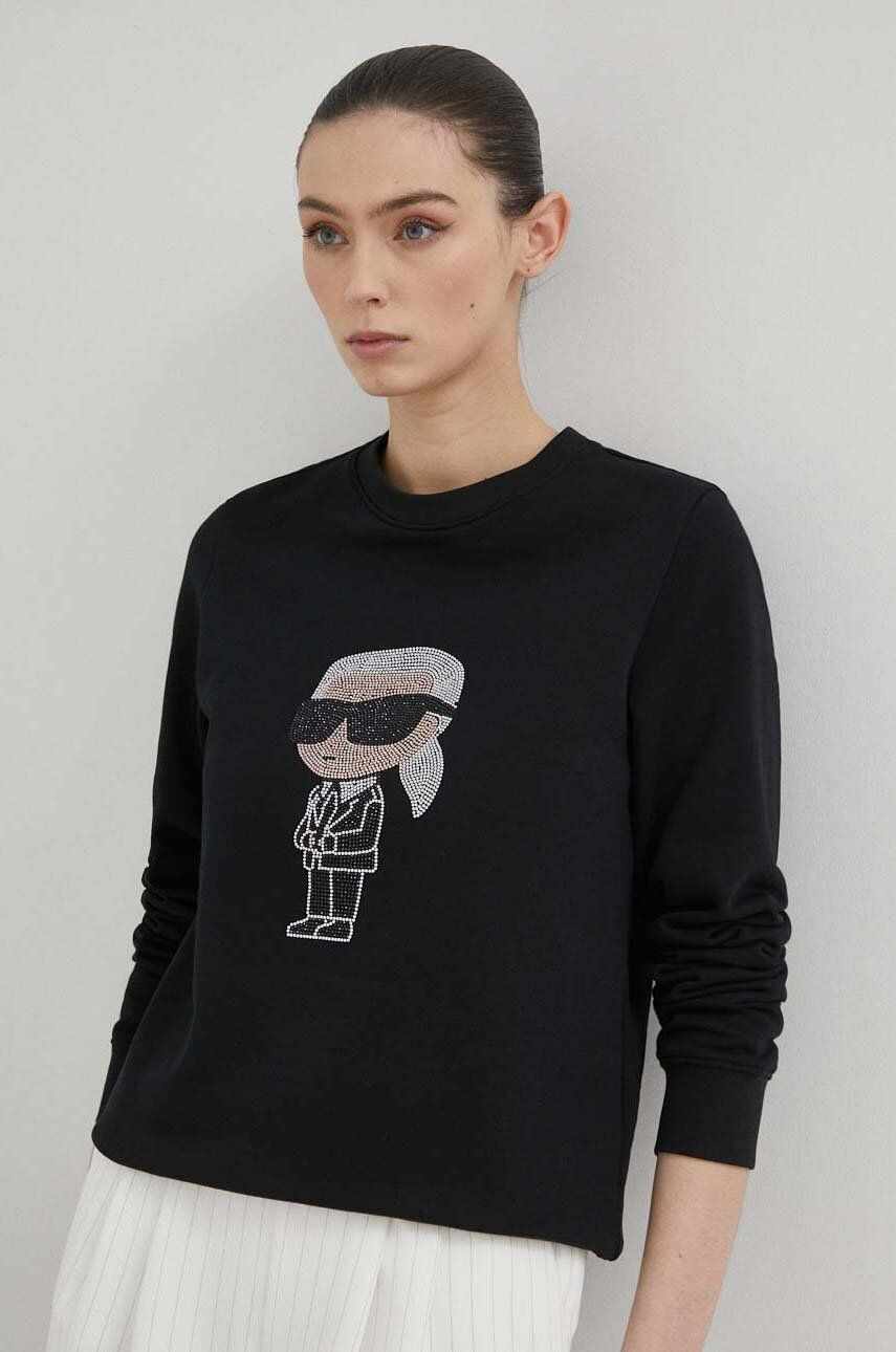 Karl Lagerfeld hanorac de bumbac femei, culoarea negru, cu imprimeu