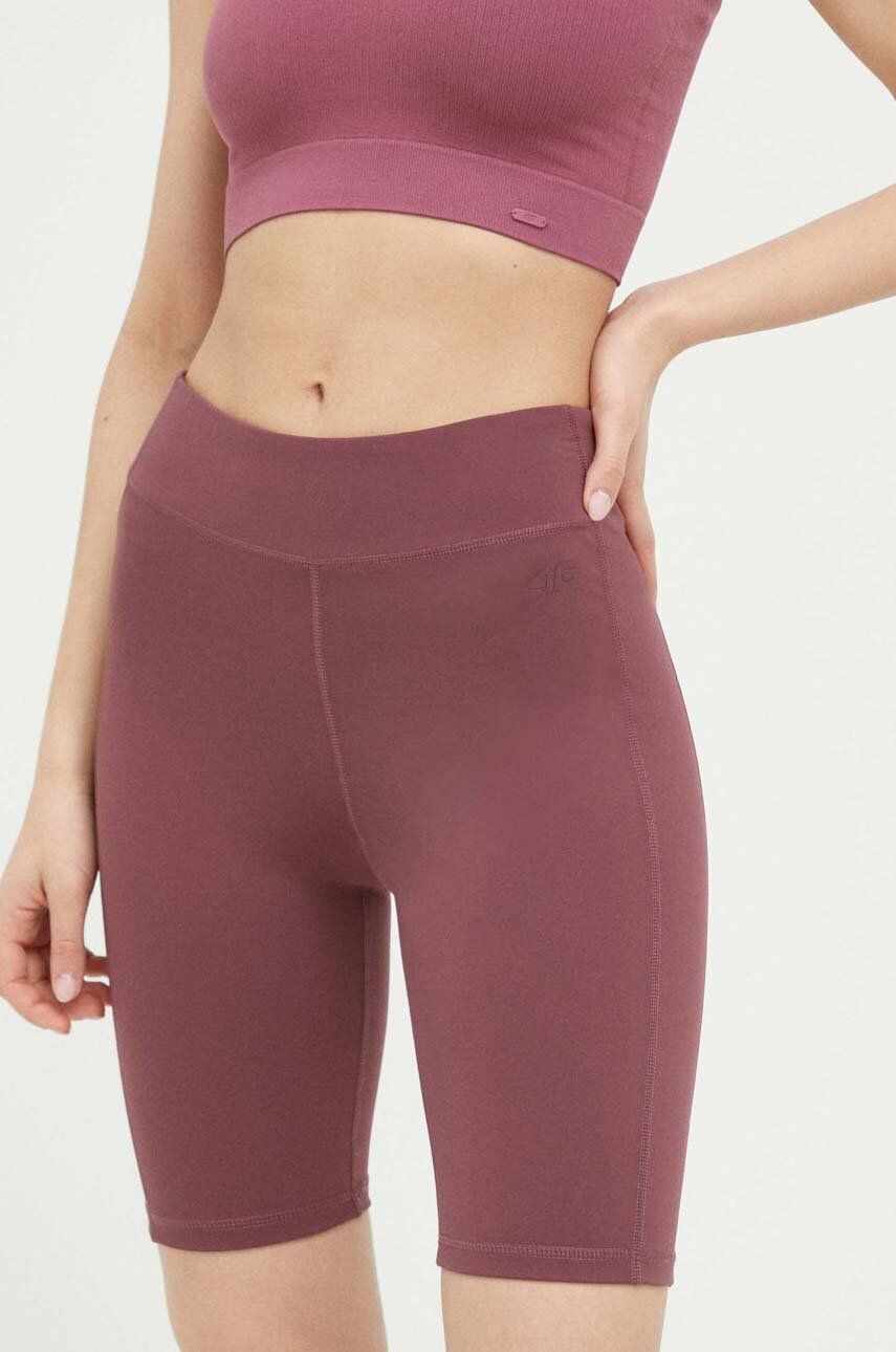 4F pantaloni scurti femei, culoarea violet, neted, high waist