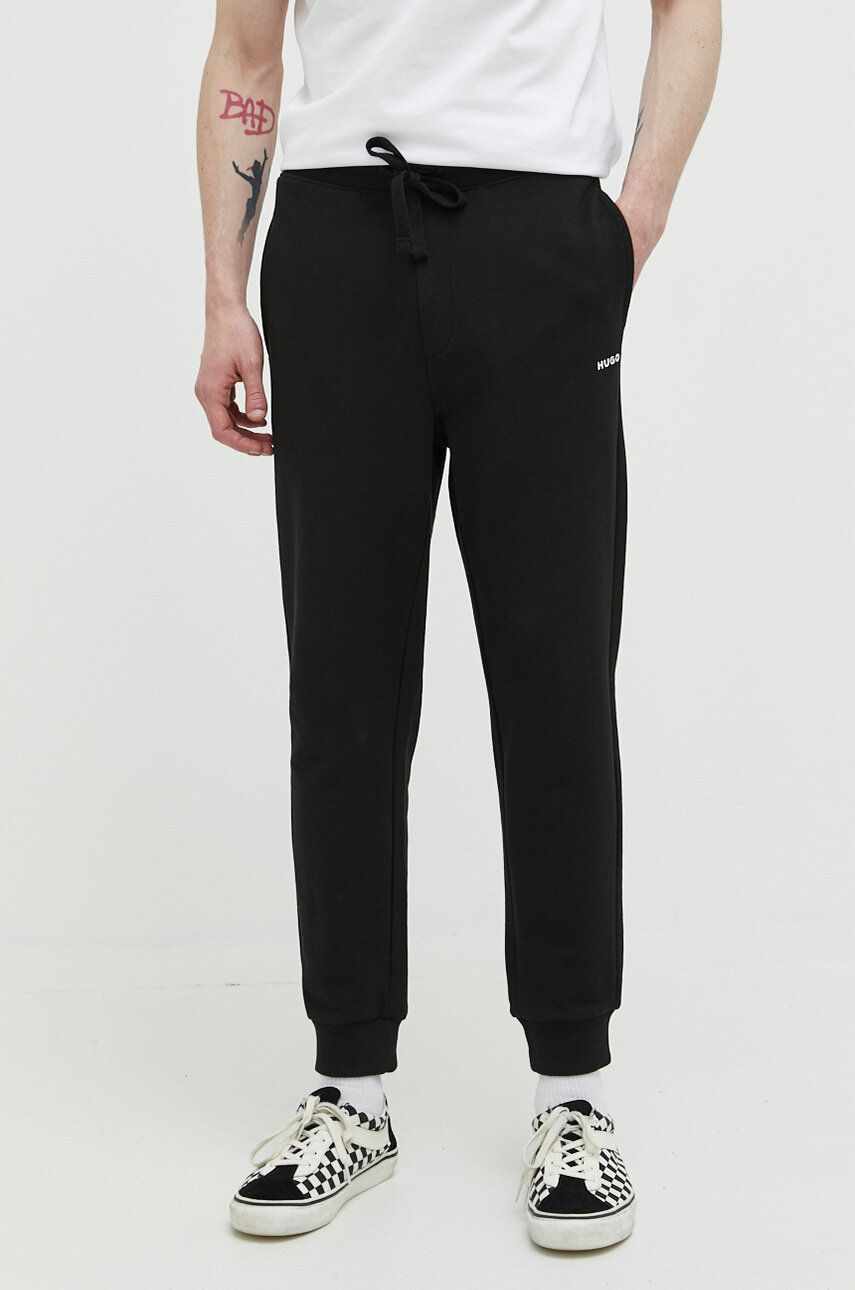 HUGO pantaloni de trening din bumbac culoarea negru, neted