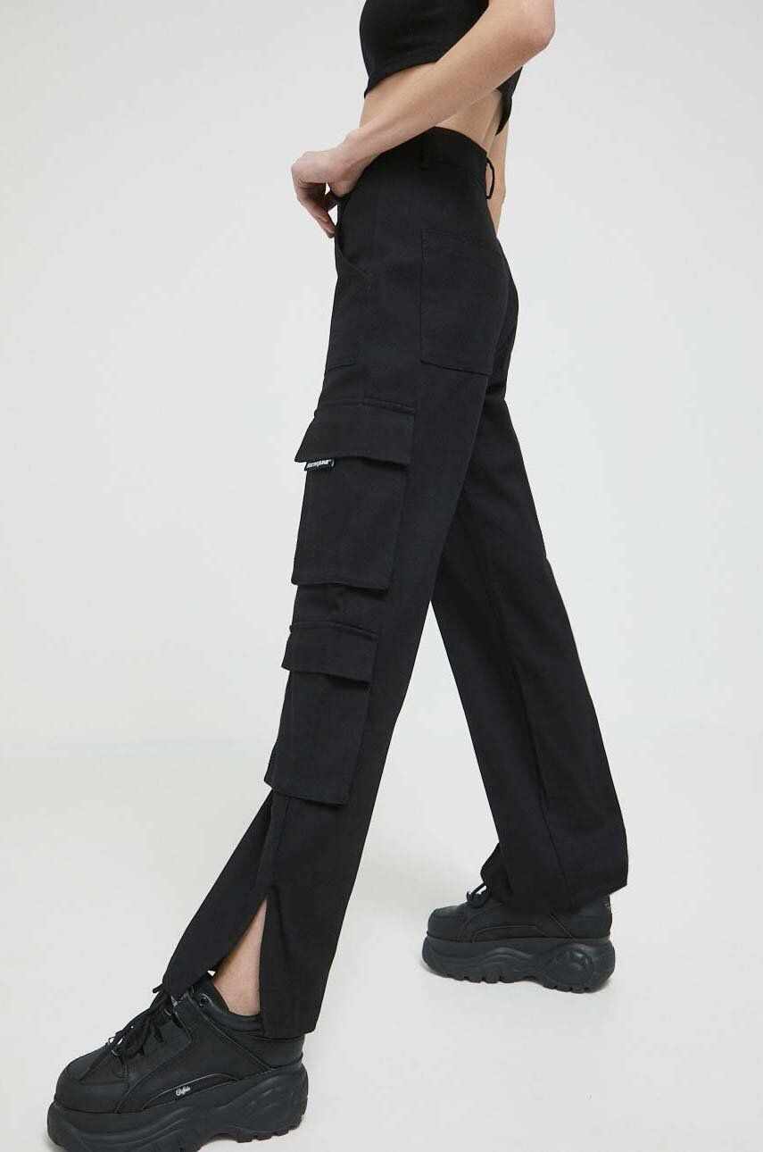 Sixth June pantaloni de bumbac culoarea negru, fason cargo, high waist