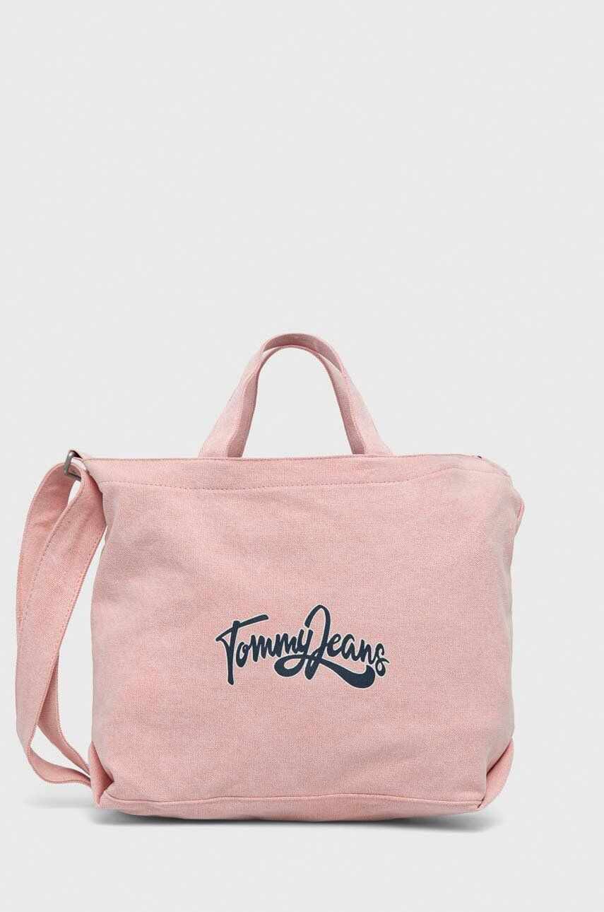Tommy Jeans geanta de bumbac culoarea roz