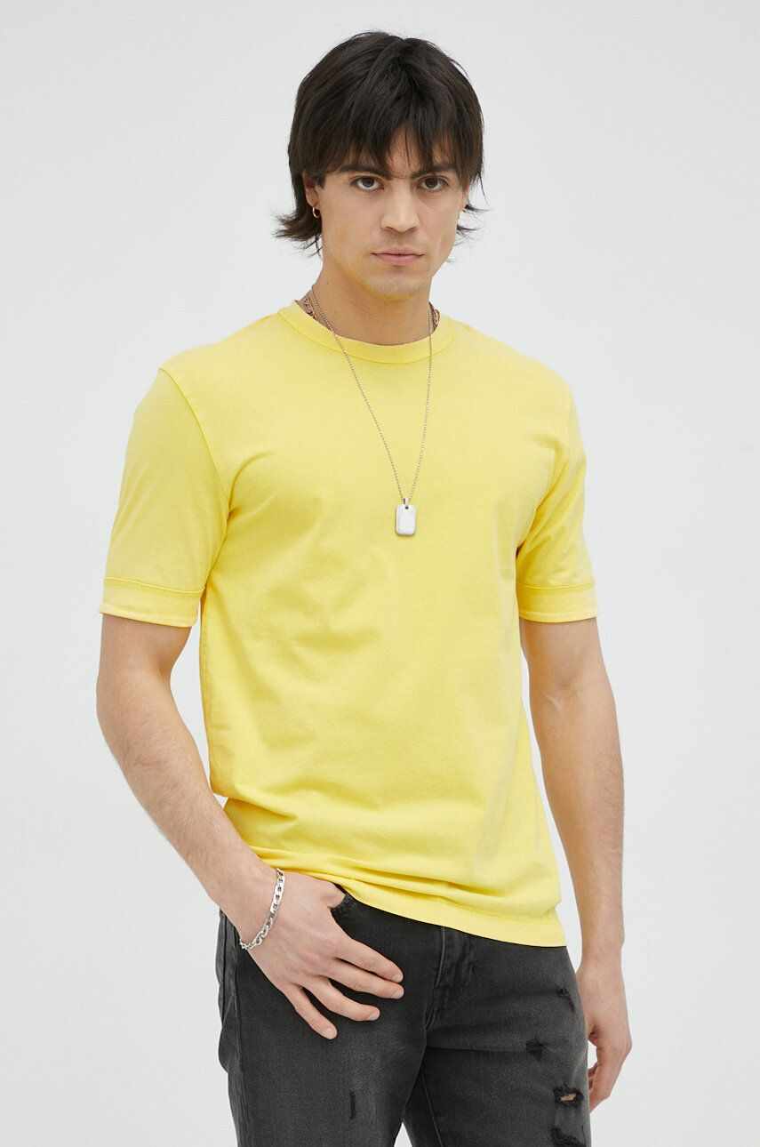 Drykorn tricou din bumbac Raphael culoarea galben, neted