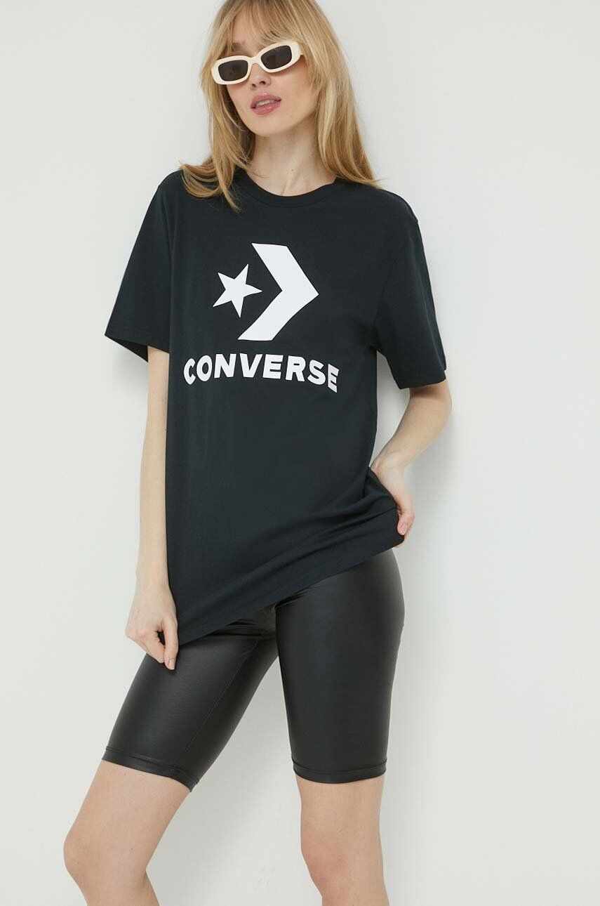 Converse tricou din bumbac culoarea negru, cu imprimeu